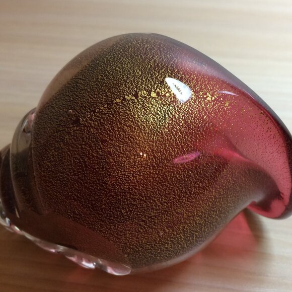 Murano Red Gold Aventurine Flecks Art Glass Conch Shell - Picture 5 of 6